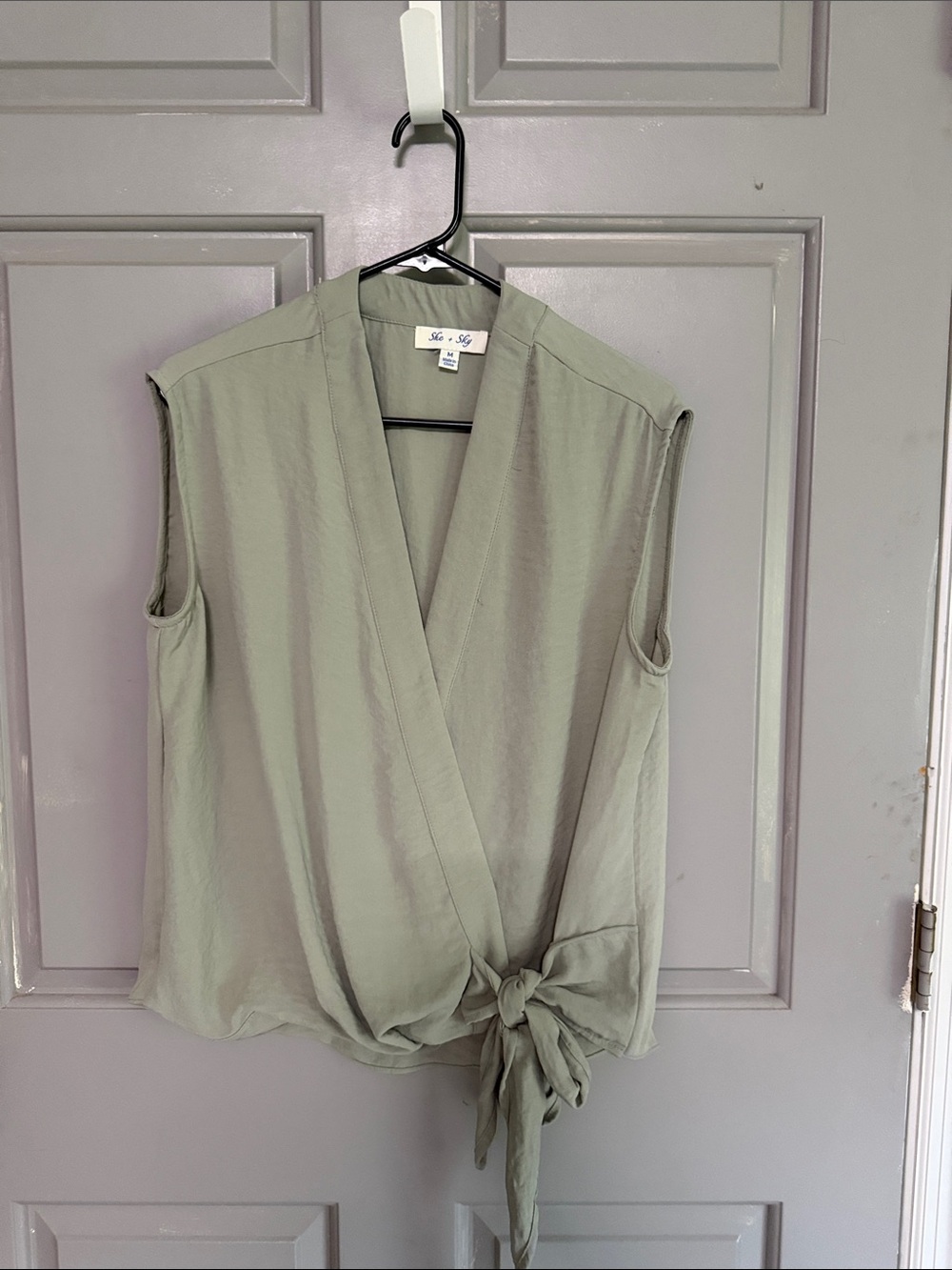 She + Sky Sage Green Tie-Waist Sleeveless Wrap Camisole